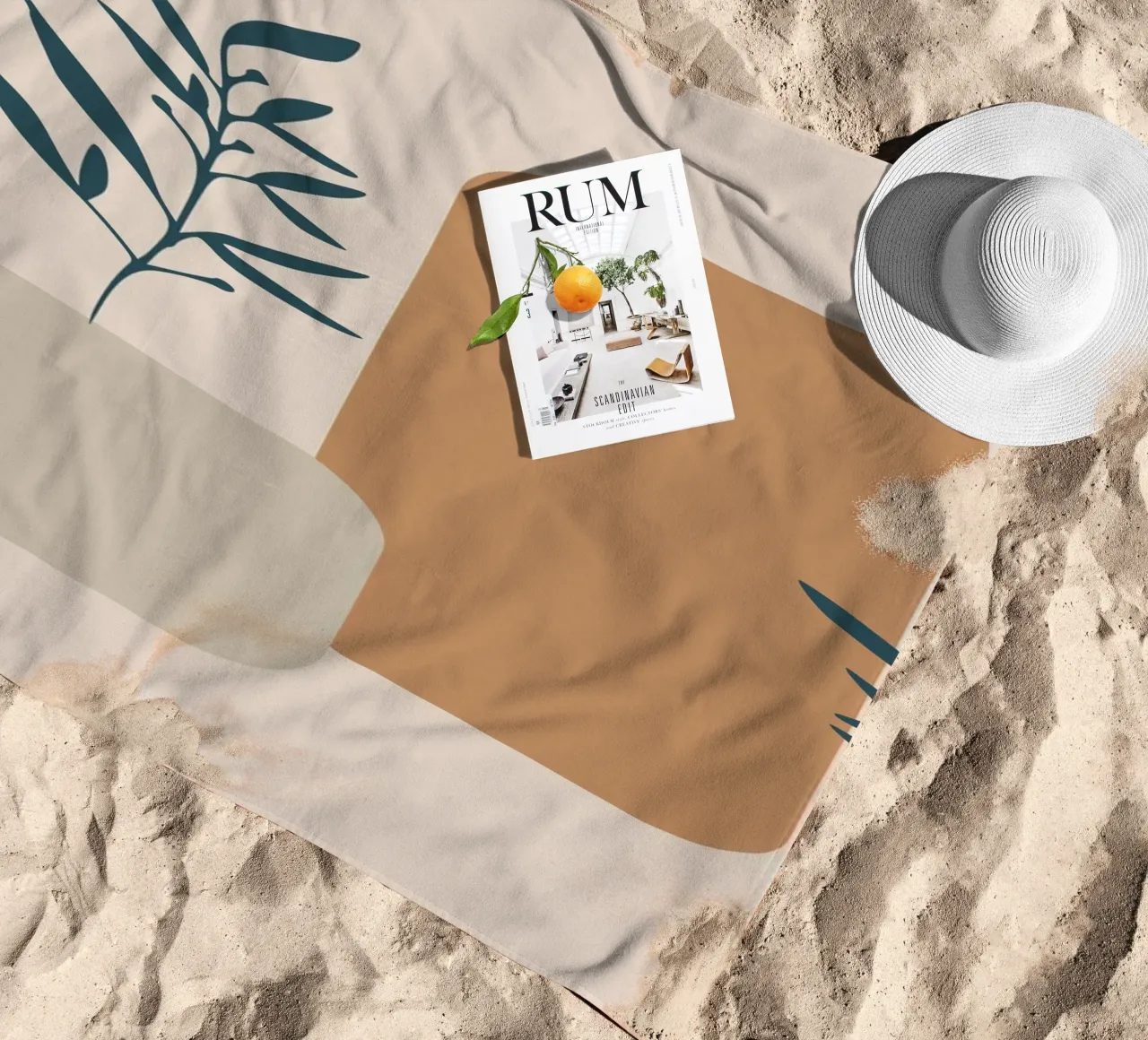 branch with boho leaves telo mare da vintageshop