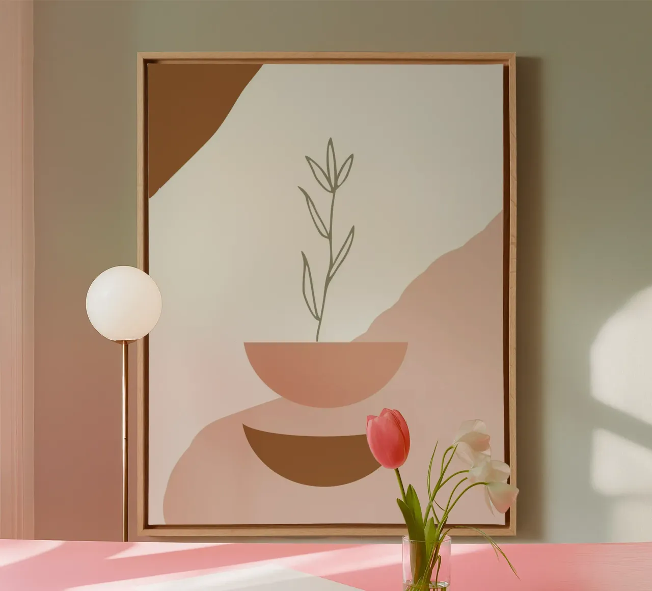 branch with minimalist leaves tela con Cornice a cassetta da vintageshop