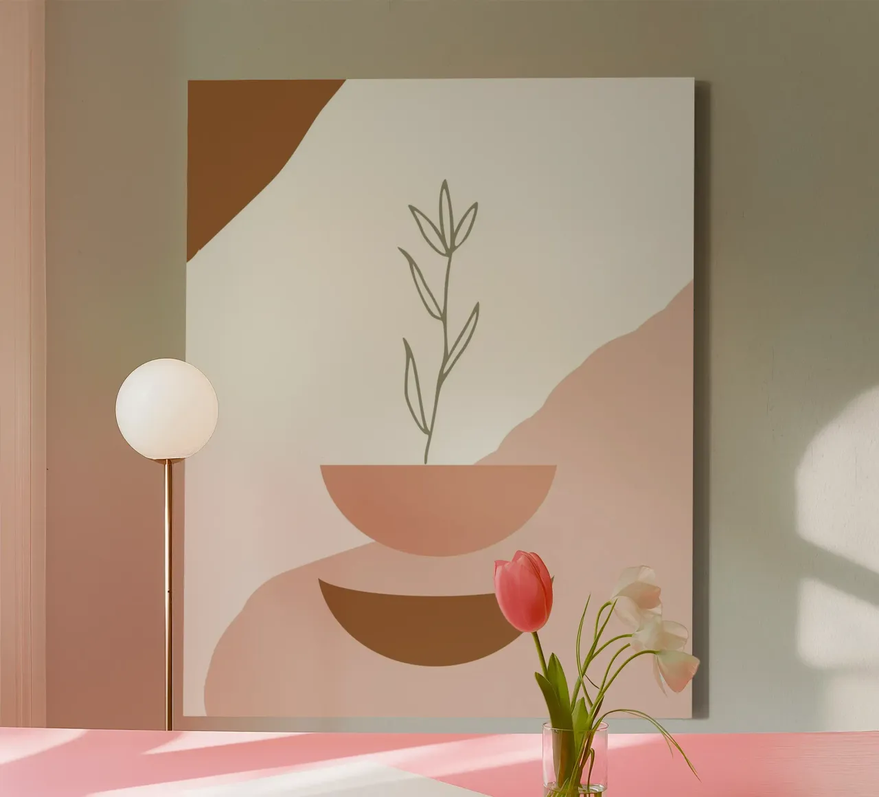 branch with minimalist leaves tela con Cornice a cassetta da vintageshop
