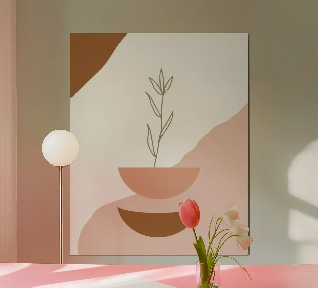 branch with minimalist leaves poster con telaio in plastica da vintageshop