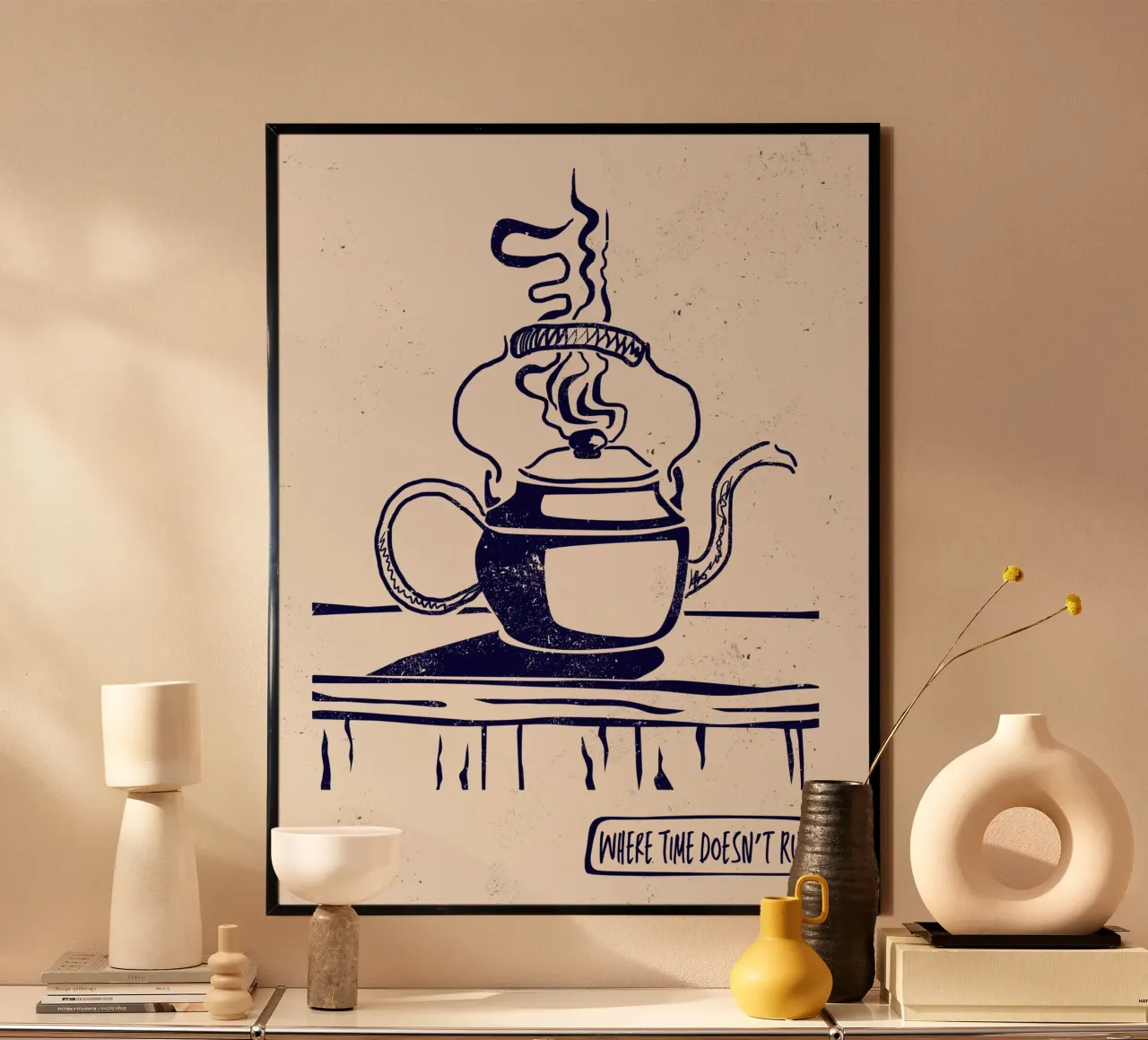 Where Time Doesn’t Rush poster con telaio in plastica da Indigo Rain