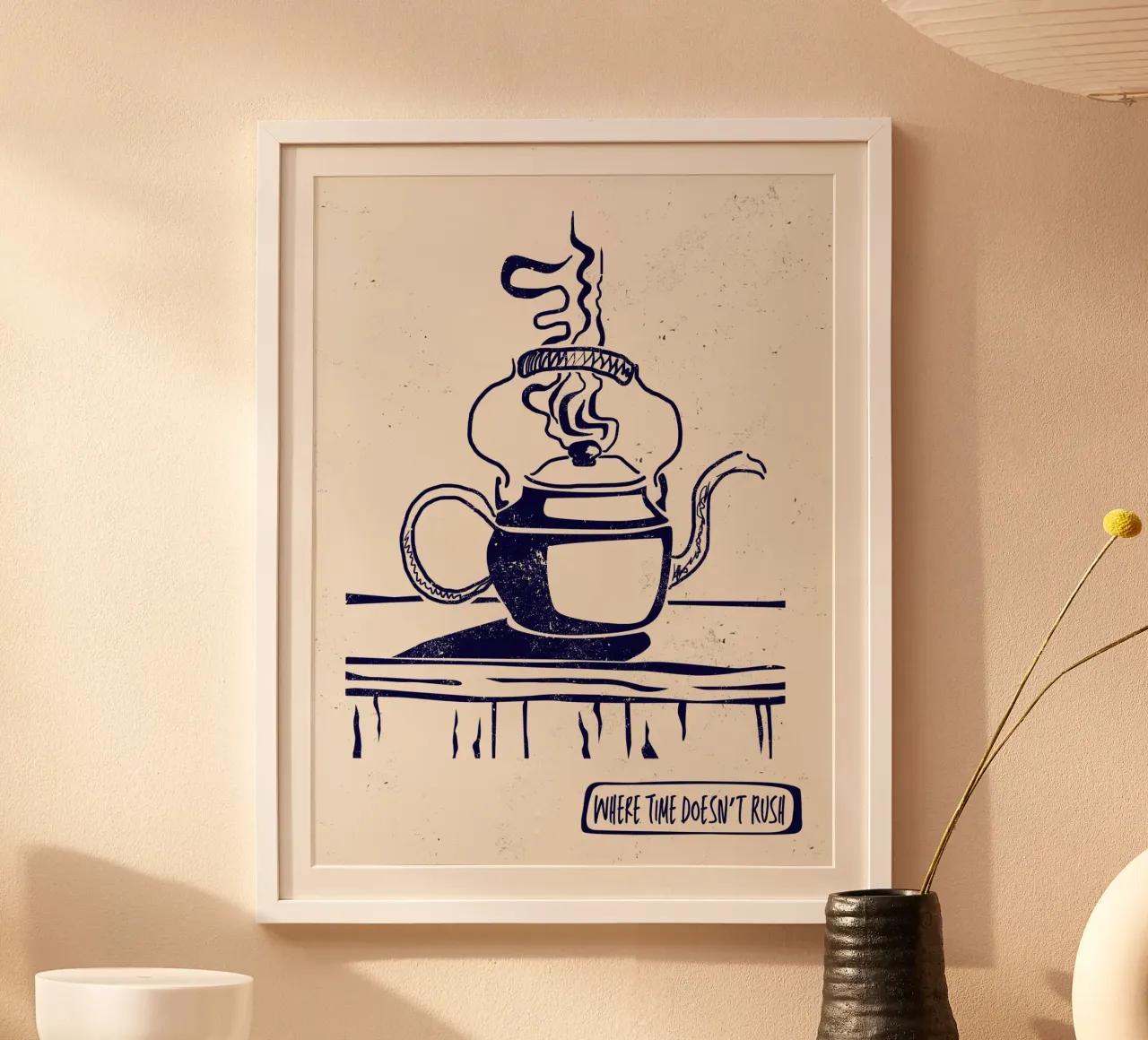 Where Time Doesn’t Rush poster con telaio in plastica da Indigo Rain