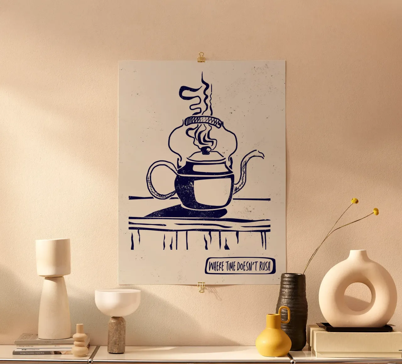 Where Time Doesn’t Rush poster con telaio in plastica da Indigo Rain