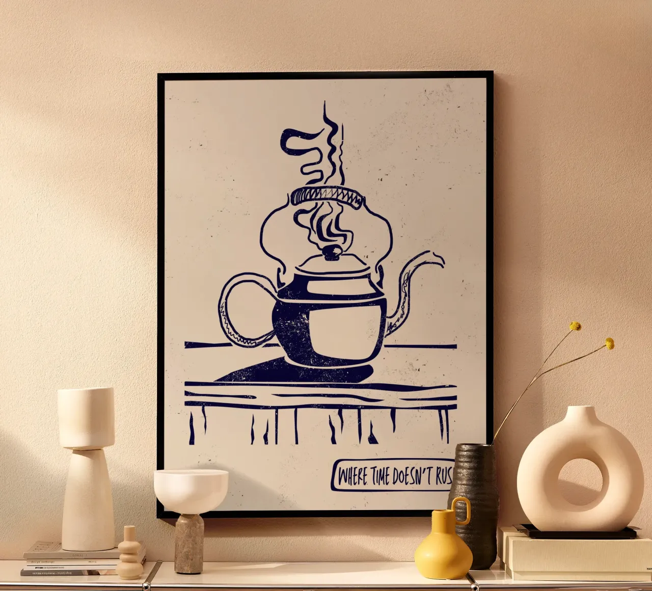 Where Time Doesn’t Rush poster con telaio in plastica da Indigo Rain