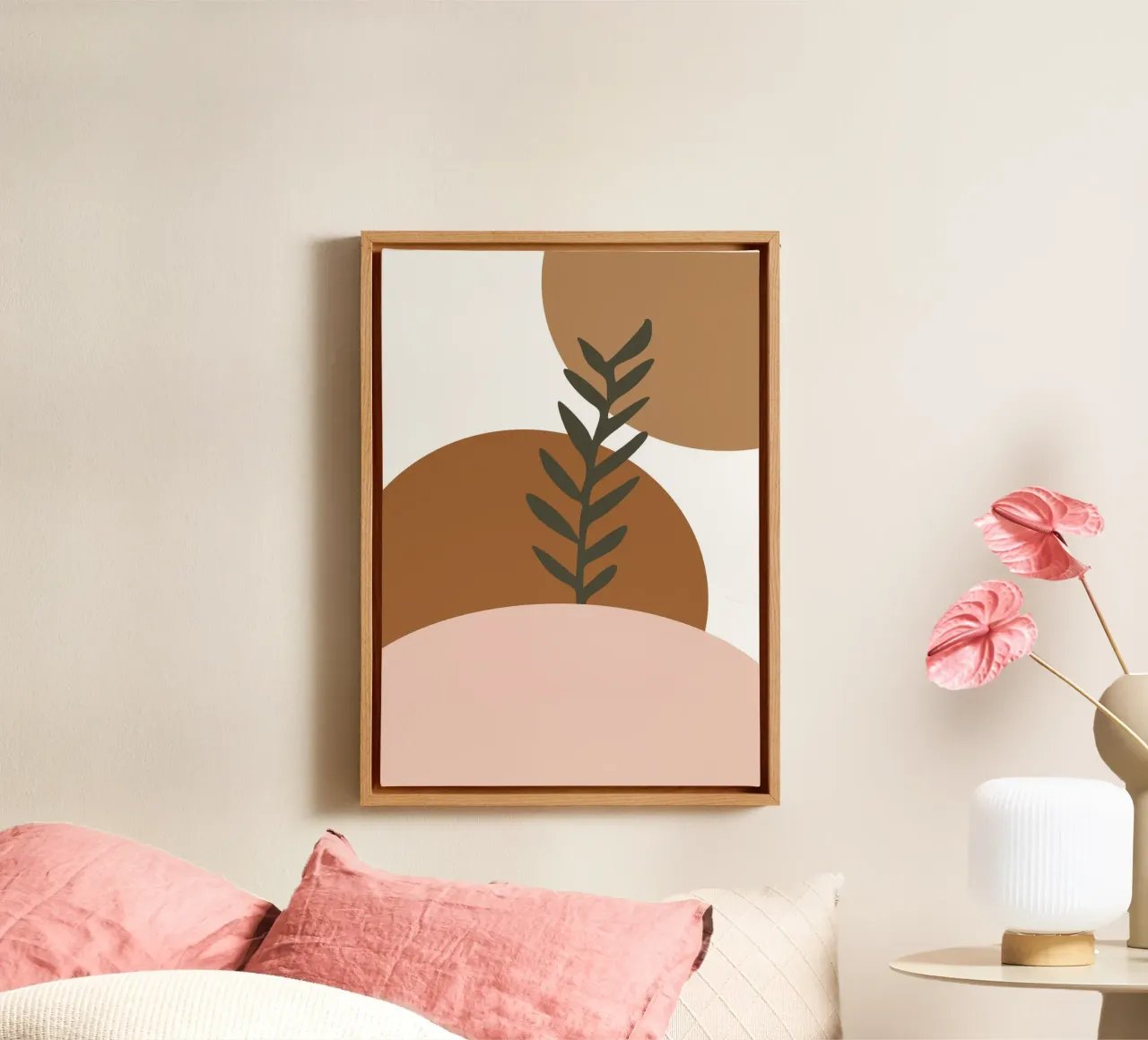 minimalist leaf and half circles tela con Cornice a cassetta da vintageshop