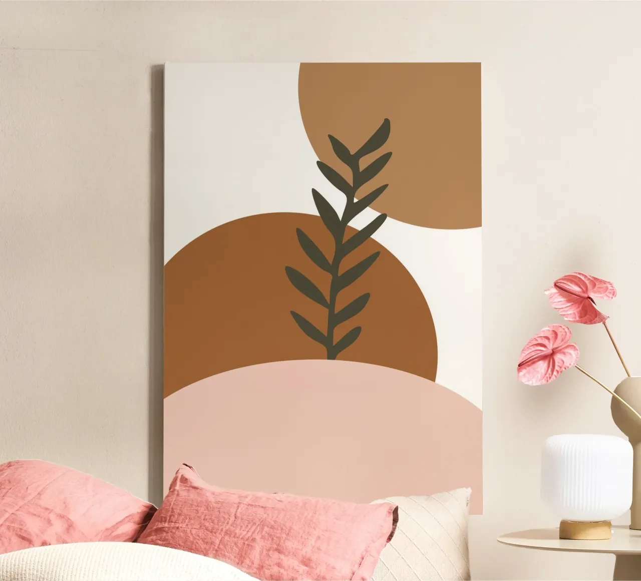 minimalist leaf and half circles tela con Cornice a cassetta da vintageshop