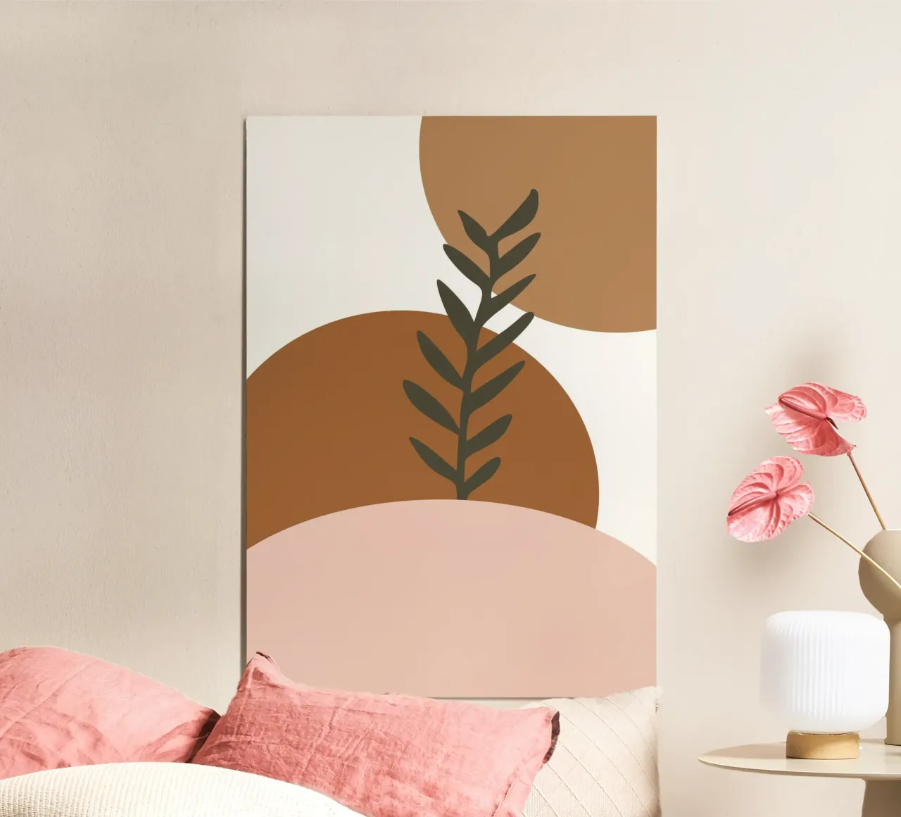 minimalist leaf and half circles poster con telaio in legno da vintageshop