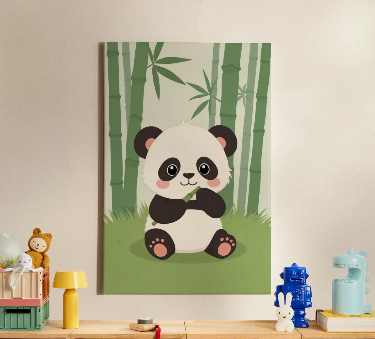 Panda a cartoni animati con bambù nella foresta di bambù tela con Cornice a cassetta da DesignDoodle