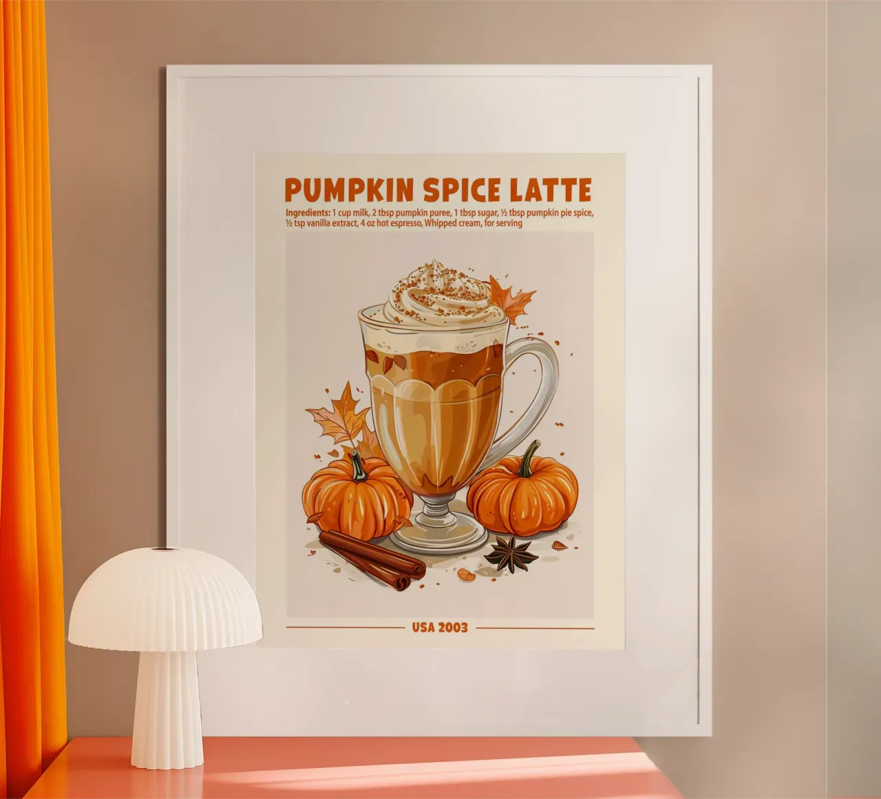Pumpkin Spice Latte, USA 2003 poster con telaio in alluminio da janetlynn