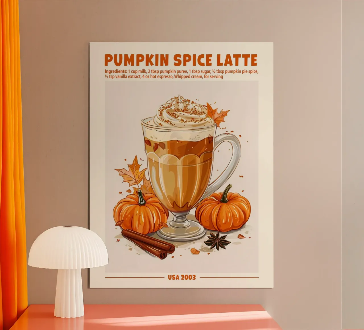 Pumpkin Spice Latte, USA 2003 poster con telaio in alluminio da janetlynn