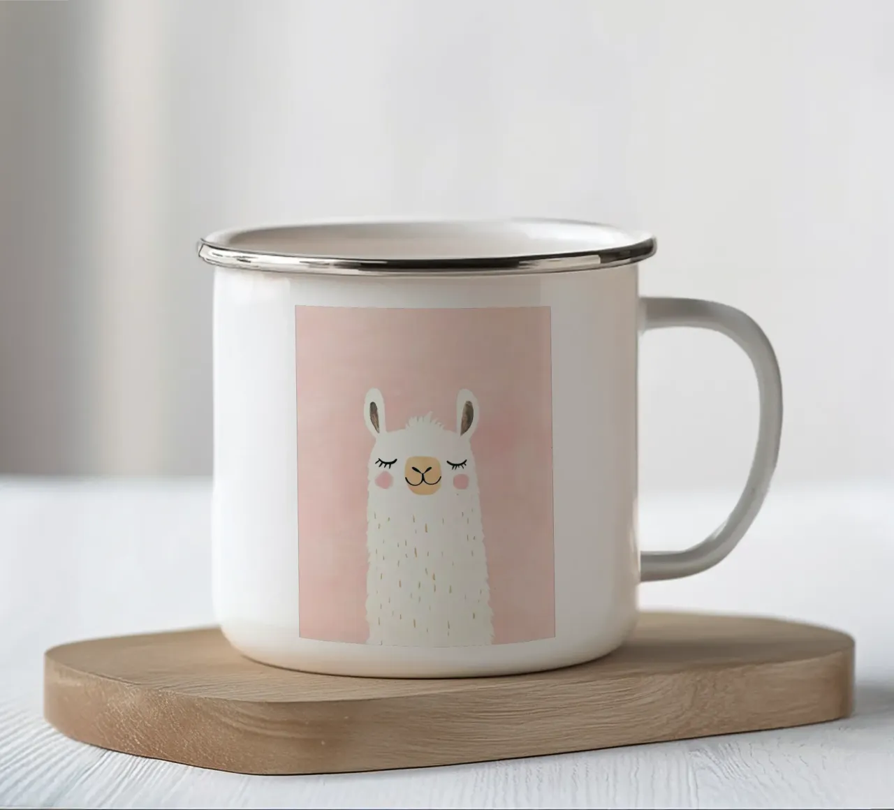 Illustrazione di un lama carino tazza in smalto da David Müller