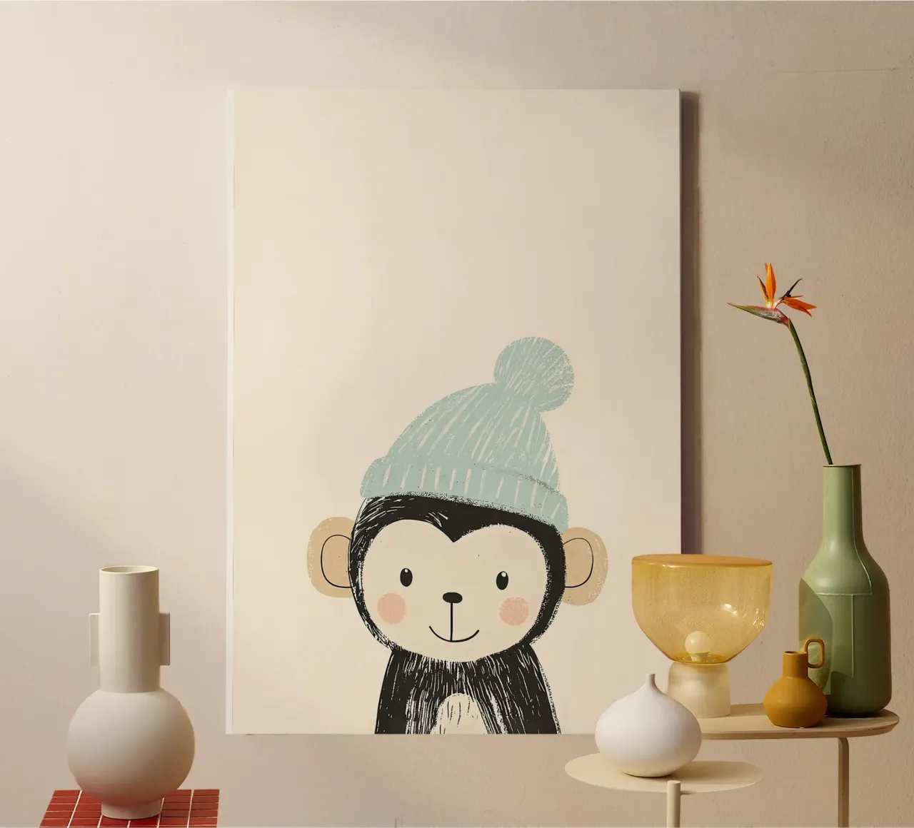 Simpatica scimmia con cappello tela con Cornice a cassetta da David Müller