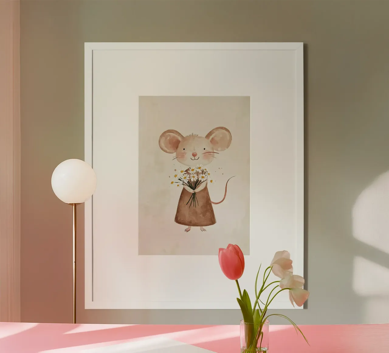 Topo carino con fiori poster da David Müller