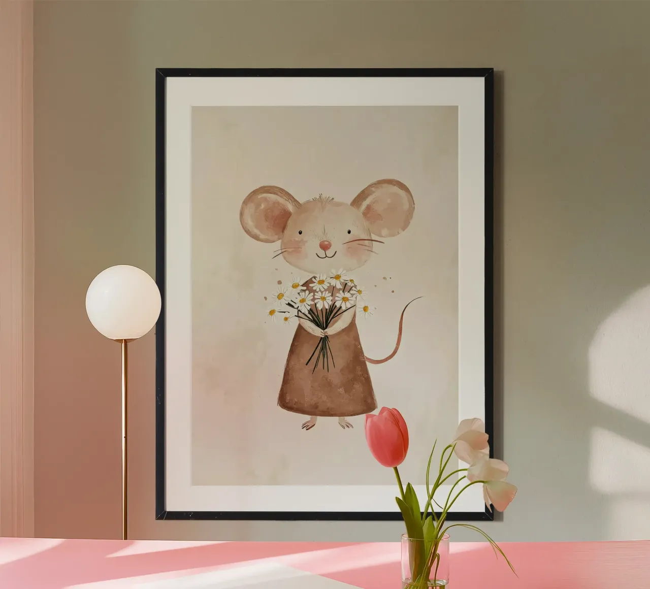 Topo carino con fiori poster da David Müller