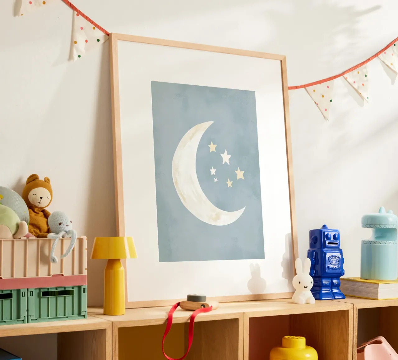 Luna crescente e stelle poster con telaio in alluminio da David Müller