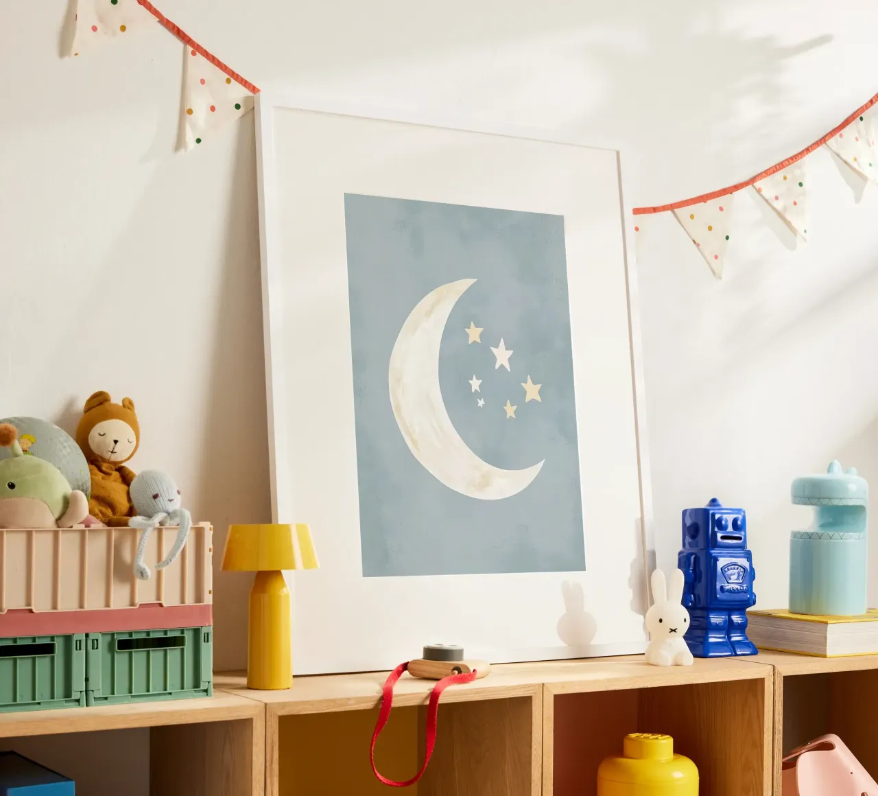 Luna crescente e stelle poster con telaio in alluminio da David Müller