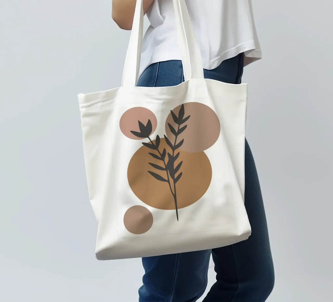 minimalist leaf and circles borsa in juta da vintageshop
