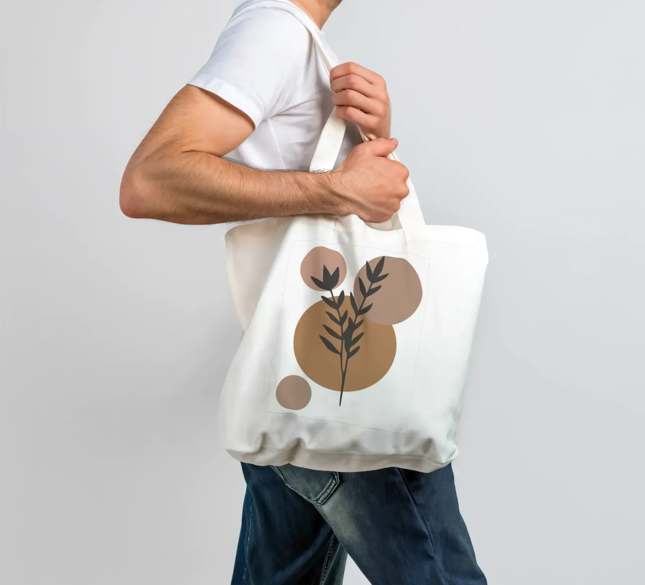 minimalist leaf and circles borsa in juta da vintageshop