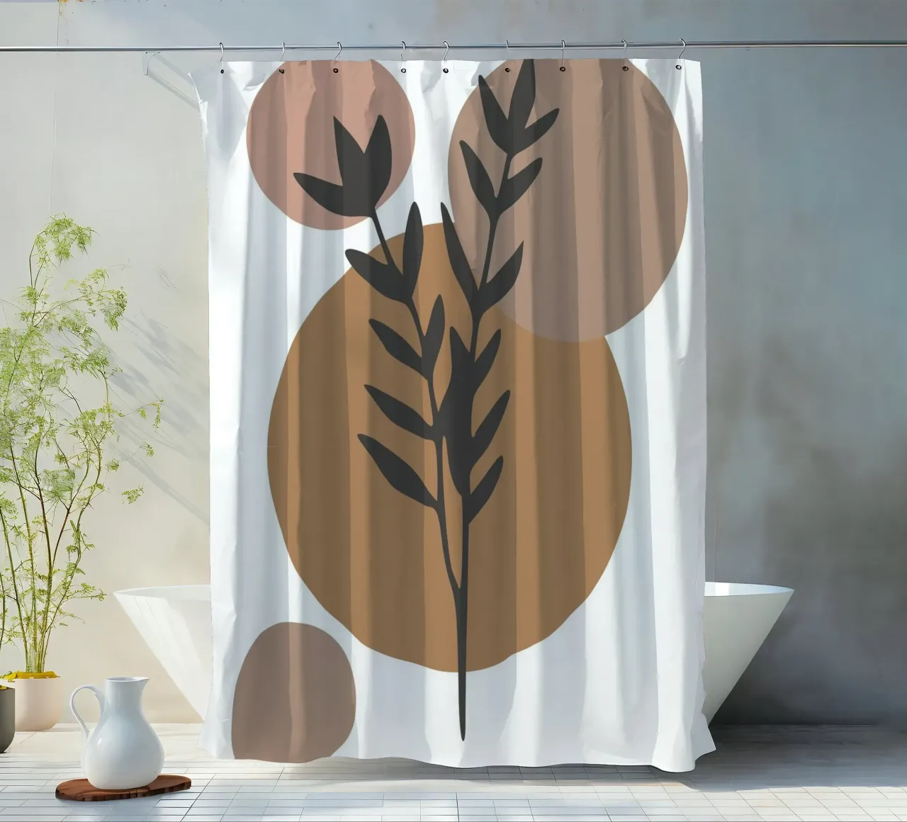 minimalist leaf and circles tenda da doccia da vintageshop