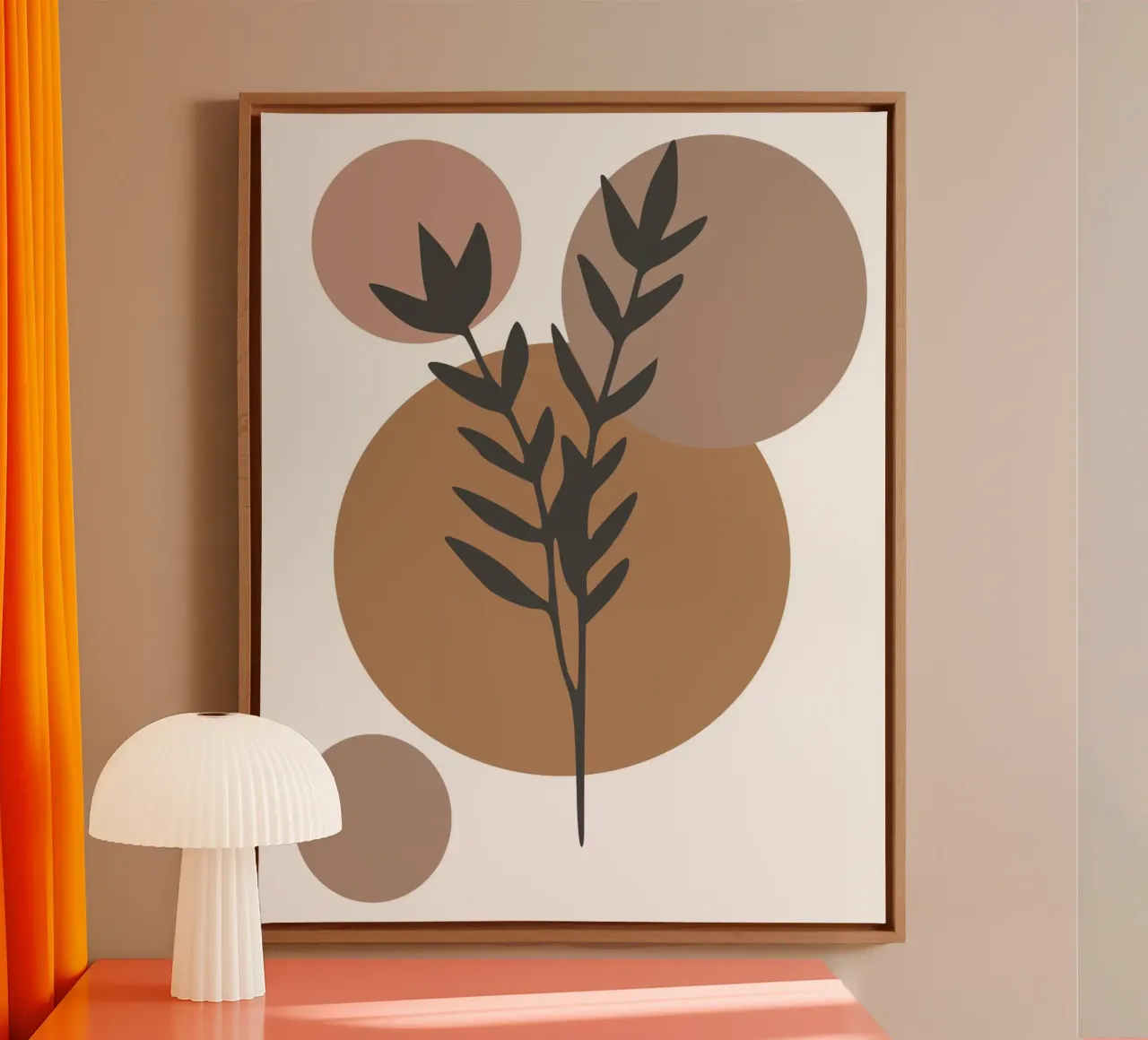 minimalist leaf and circles canvas met Baklijst van vintageshop