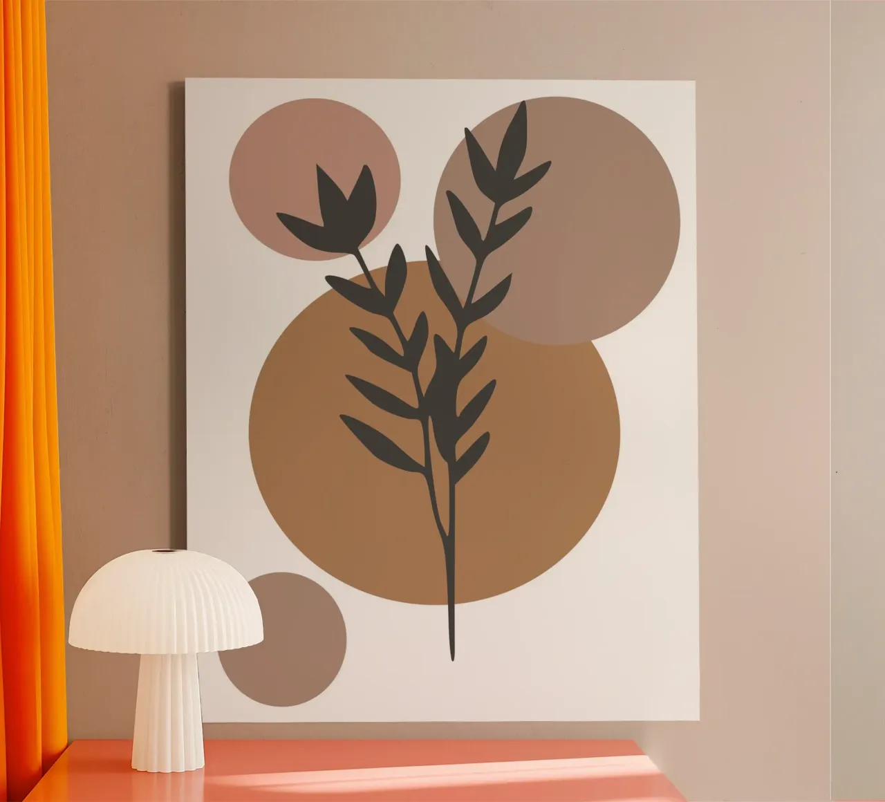 minimalist leaf and circles canvas met Baklijst van vintageshop