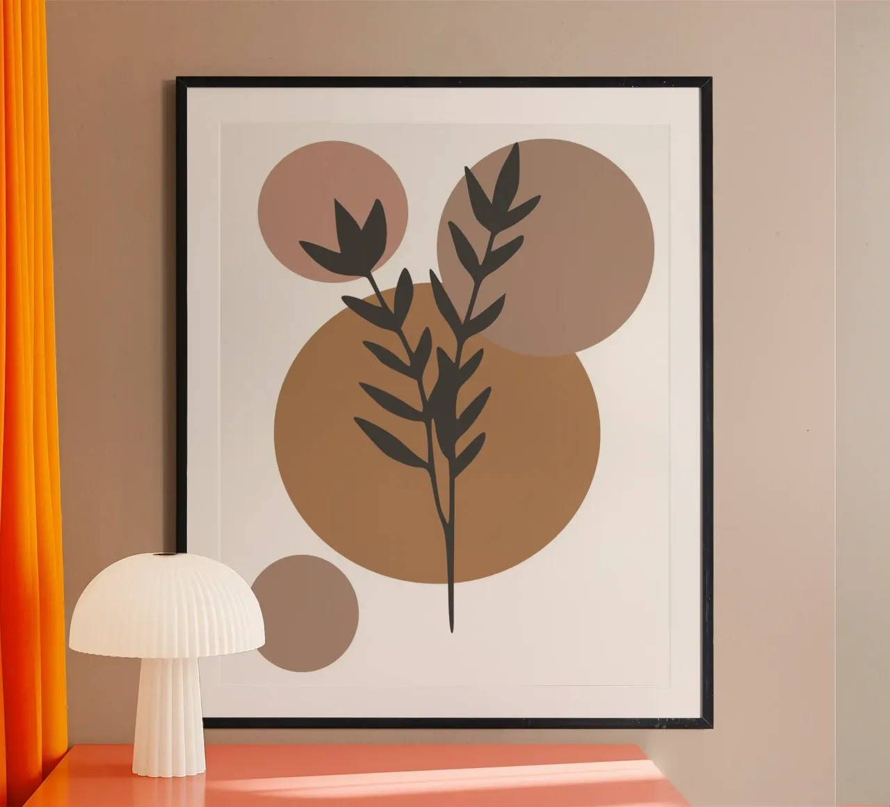minimalist leaf and circles poster con telaio in legno da vintageshop