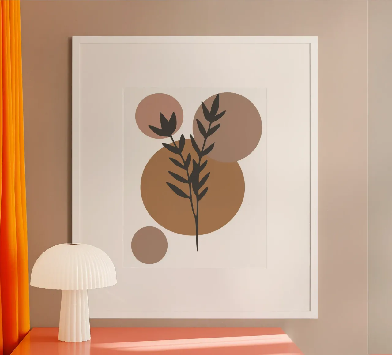 minimalist leaf and circles poster con telaio in legno da vintageshop