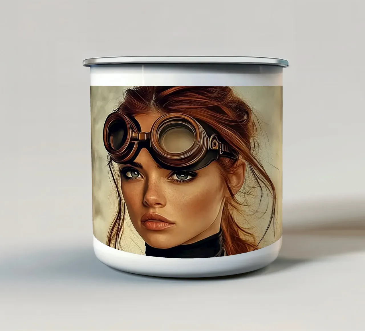 "L'aviatore" - Ritratto di un avventuriero steampunk tazza in smalto da Synthaira