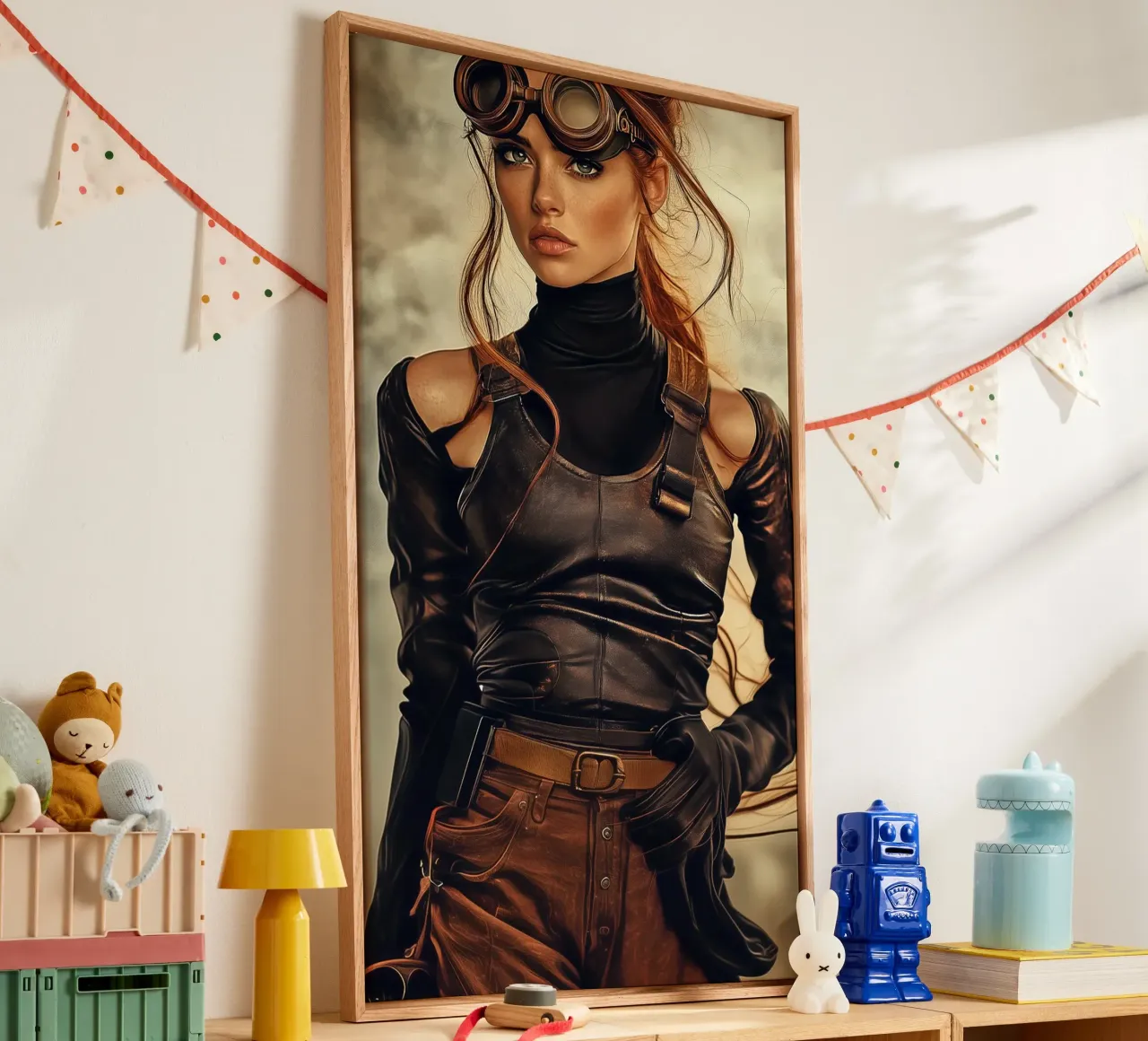 "L'aviatore" - Ritratto di un avventuriero steampunk tela con Cornice a cassetta da Synthaira