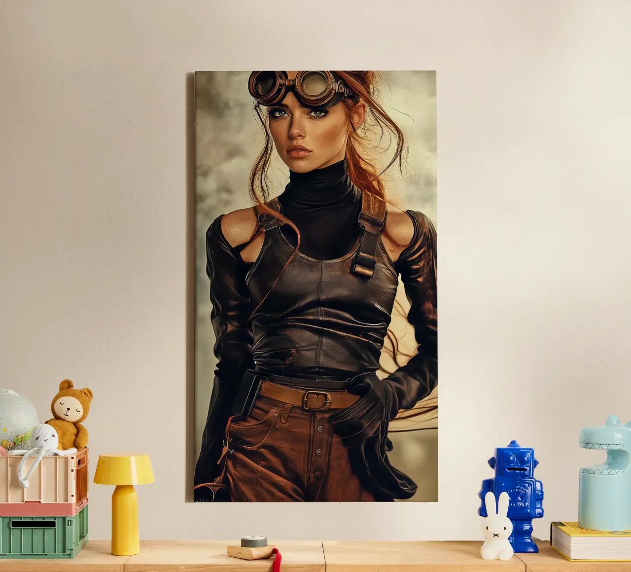 "L'aviatore" - Ritratto di un avventuriero steampunk tela con Cornice a cassetta da Synthaira