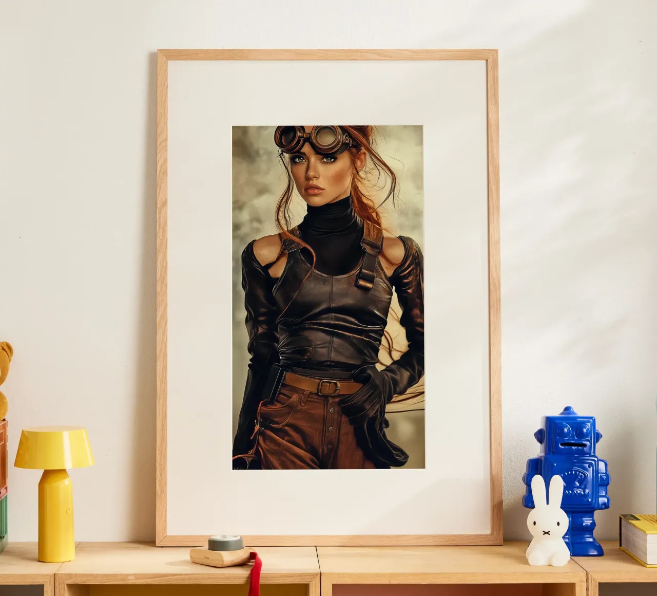 "L'aviatore" - Ritratto di un avventuriero steampunk poster con telaio in plastica da Synthaira