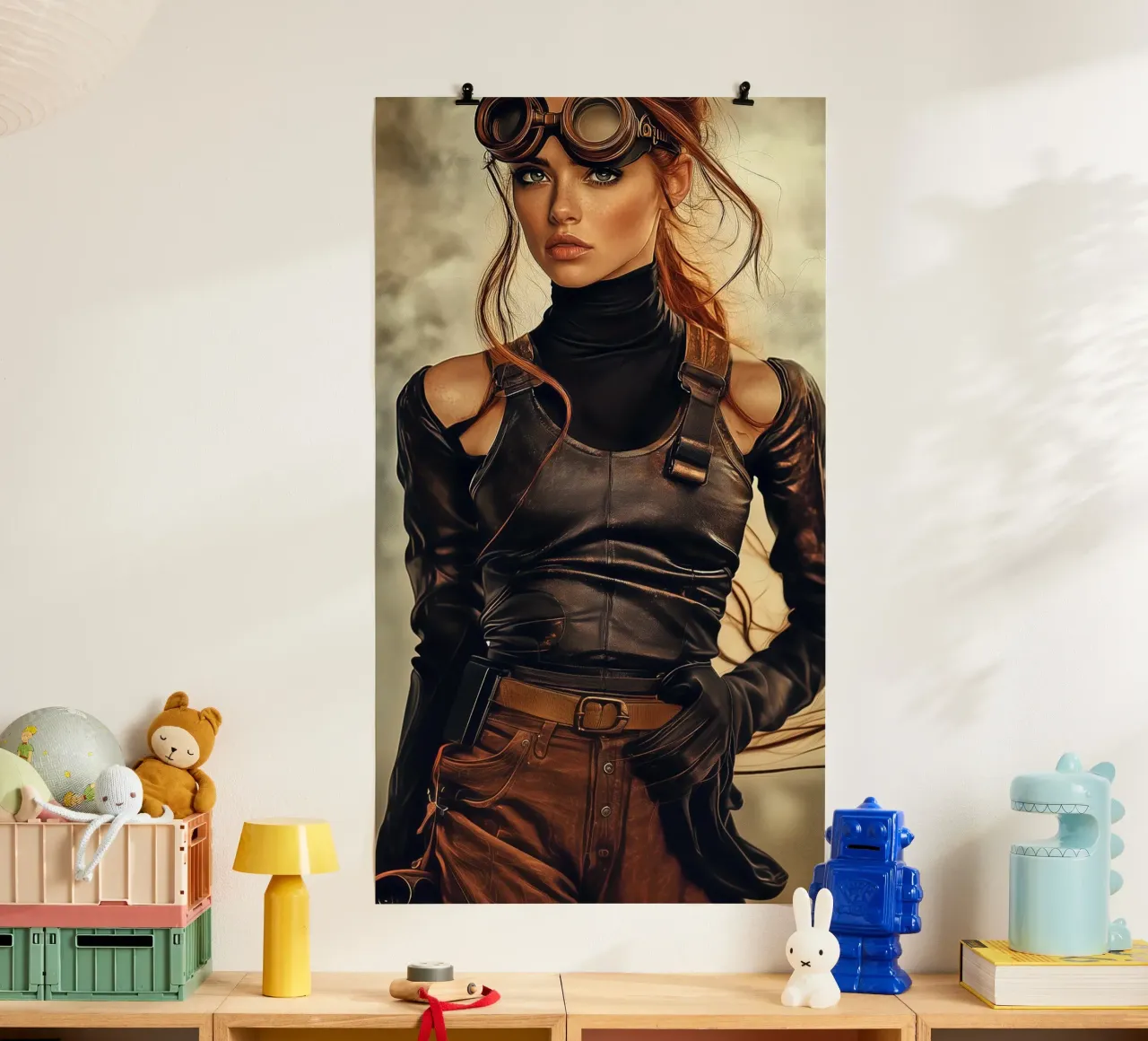 "L'aviatore" - Ritratto di un avventuriero steampunk poster con telaio in plastica da Synthaira