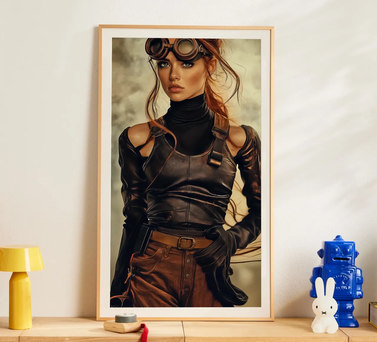 "L'aviatore" - Ritratto di un avventuriero steampunk poster con telaio in plastica da Synthaira