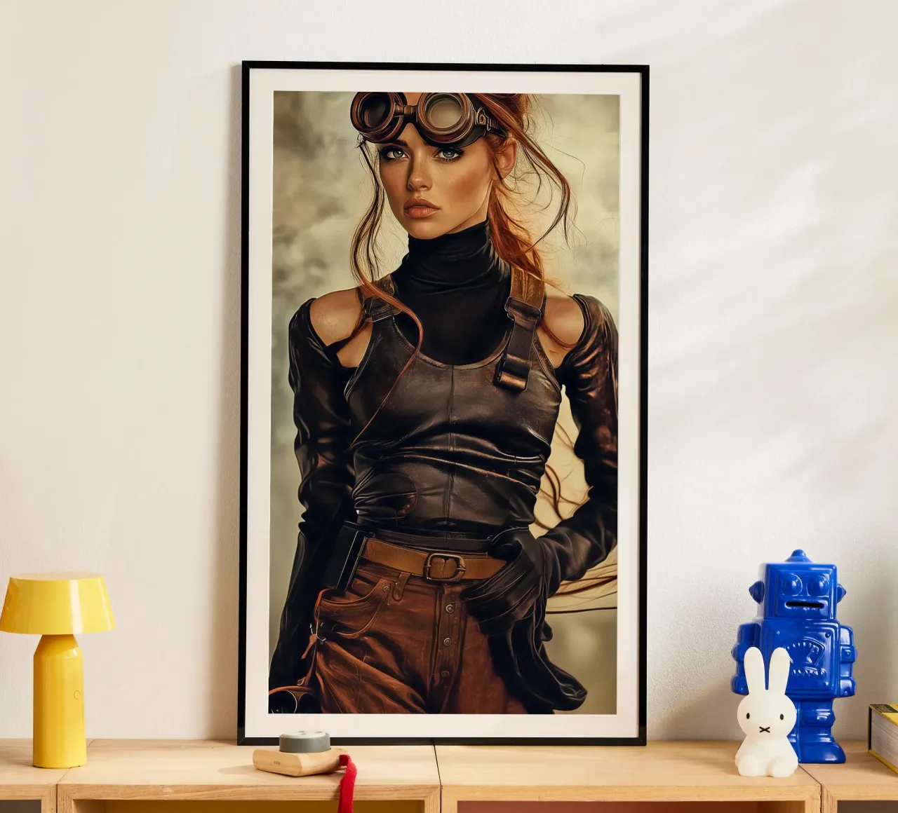 "L'aviatore" - Ritratto di un avventuriero steampunk poster con telaio in plastica da Synthaira