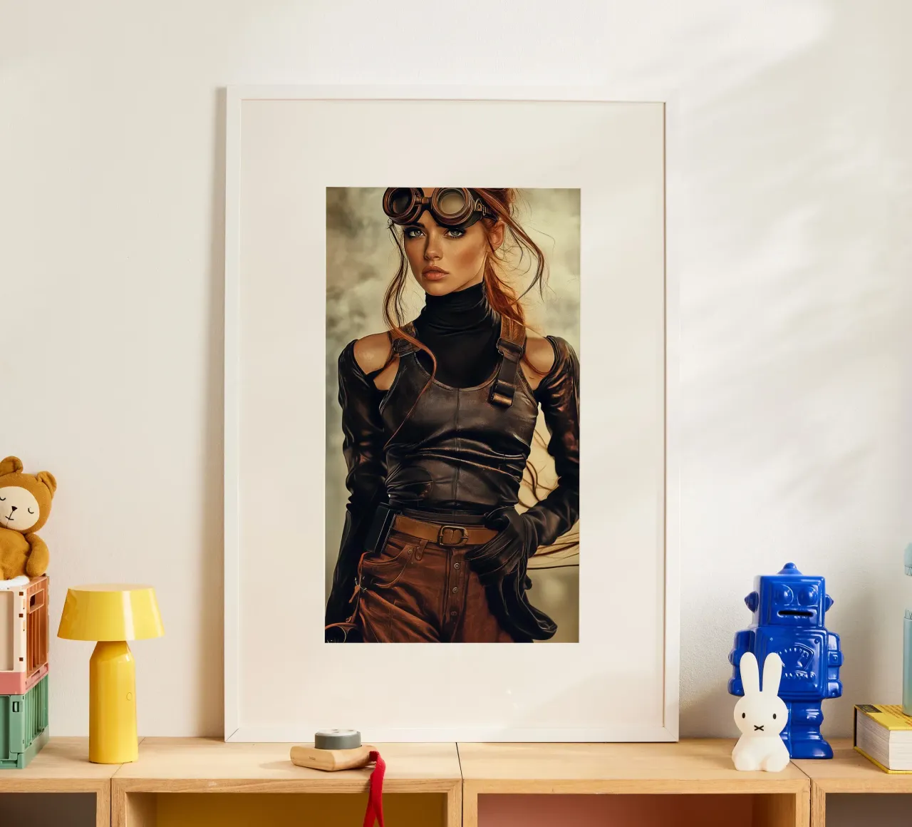 "L'aviatore" - Ritratto di un avventuriero steampunk poster con telaio in plastica da Synthaira