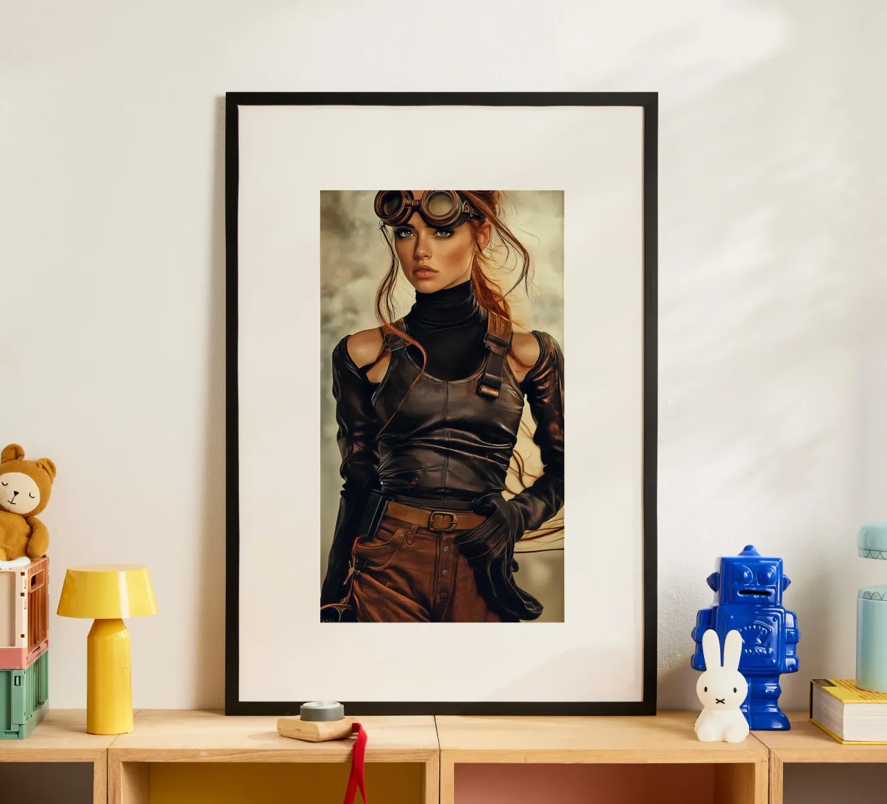 "L'aviatore" - Ritratto di un avventuriero steampunk poster con telaio in plastica da Synthaira