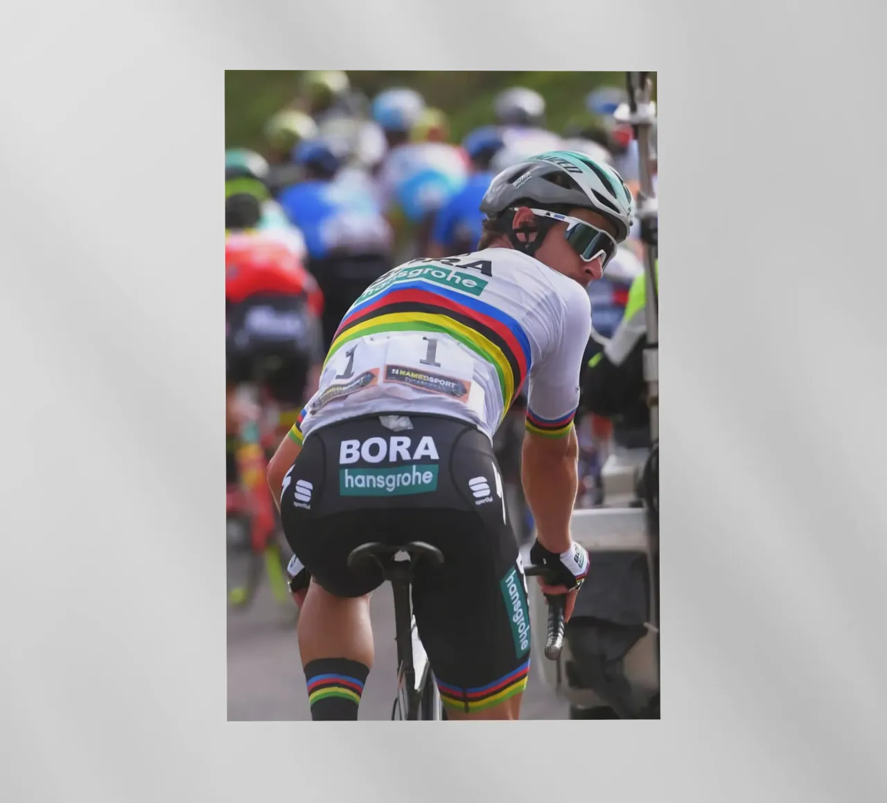 peter sagan con il kit della squadra bora-hansgrohe pellicola backlit da addelia shope