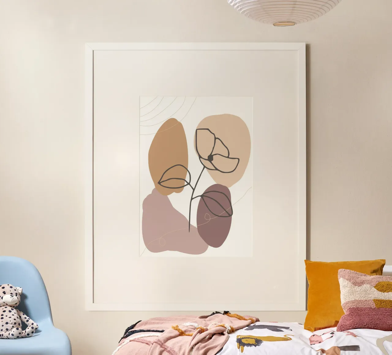 rose drawing abstract background circles poster con marco de madera de vintageshop