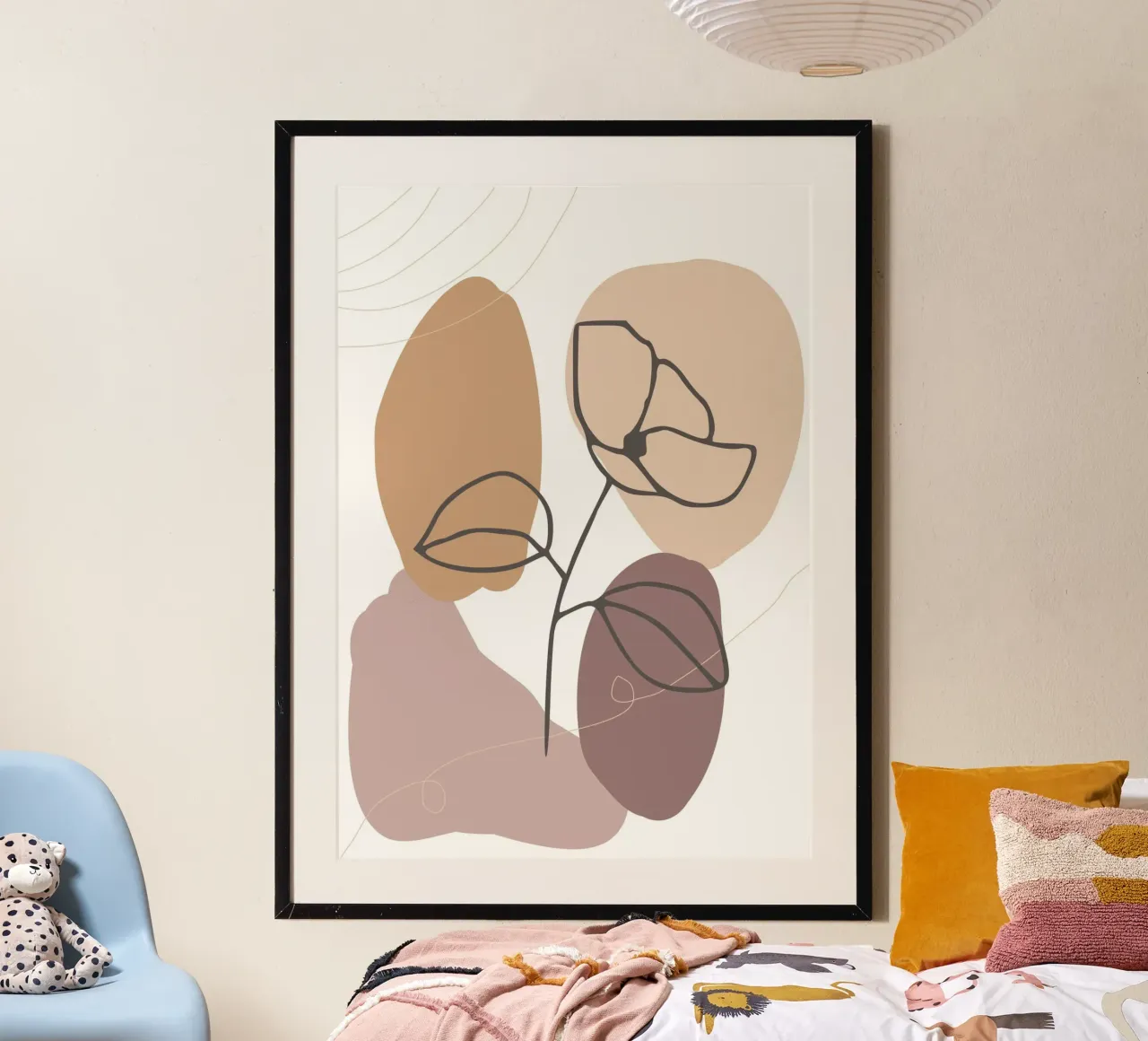 rose drawing abstract background circles poster con marco de madera de vintageshop