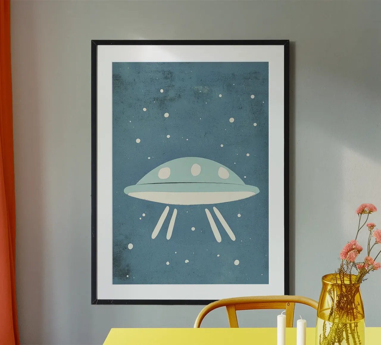 UFO nello spazio poster con telaio in alluminio da David Müller