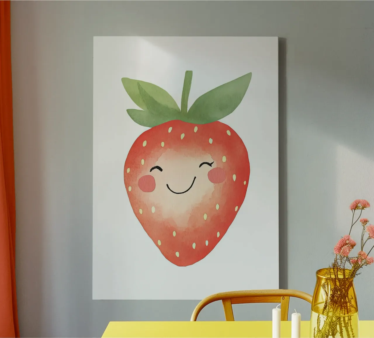 Acquerello di fragole sorridenti tela con Cornice a cassetta da David Müller