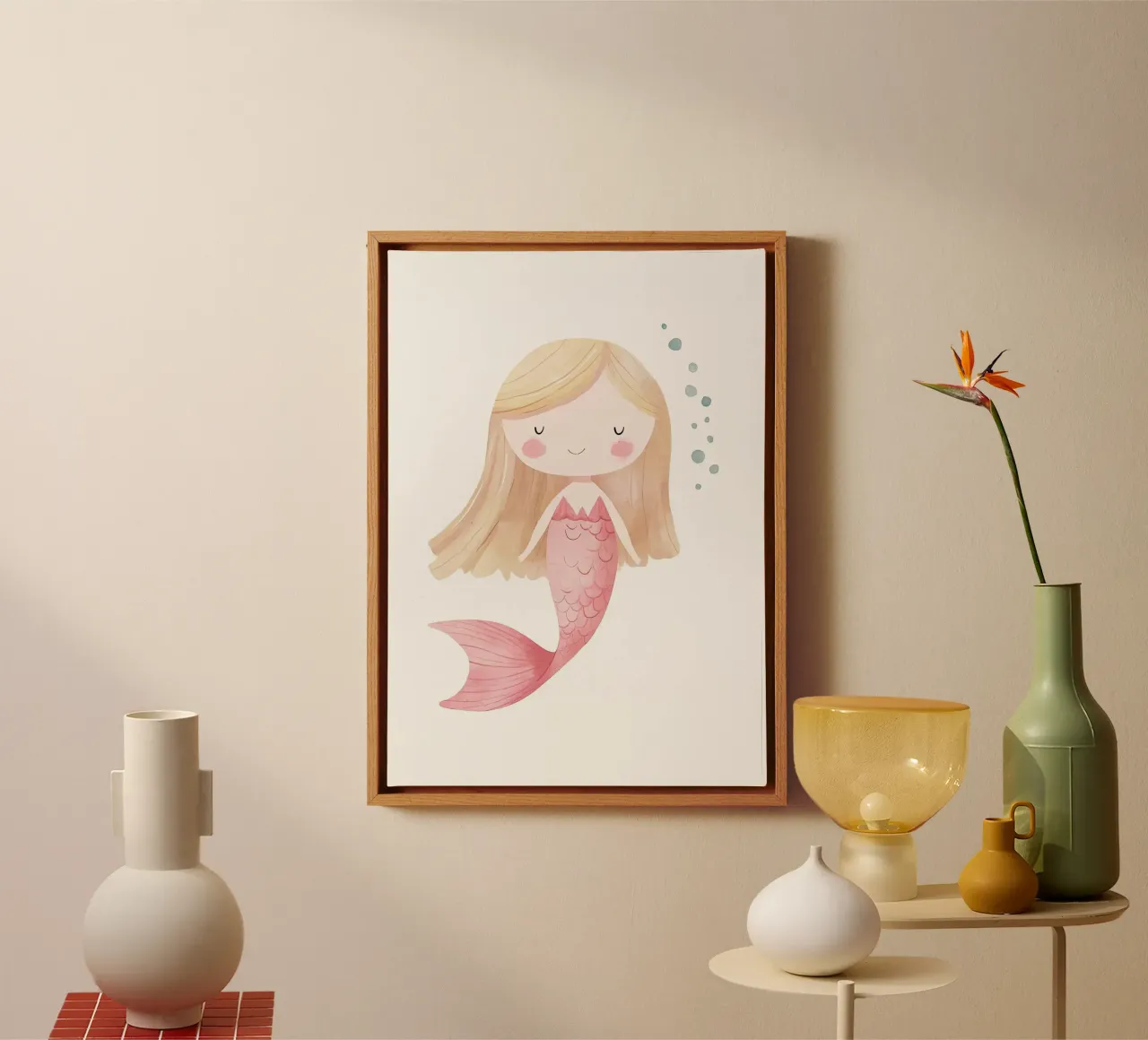 Illustrazione di una sirena carina tela con Cornice a cassetta da David Müller
