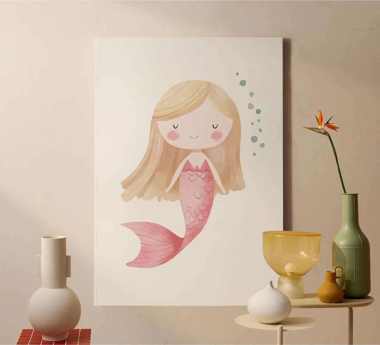 Illustrazione di una sirena carina tela con Cornice a cassetta da David Müller