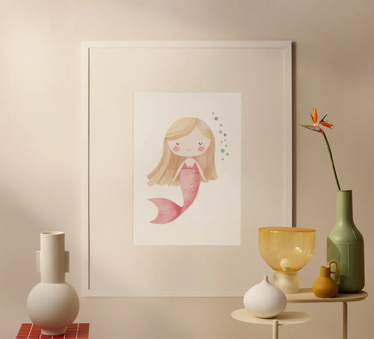 Simpática ilustración de una sirena poster de David Müller
