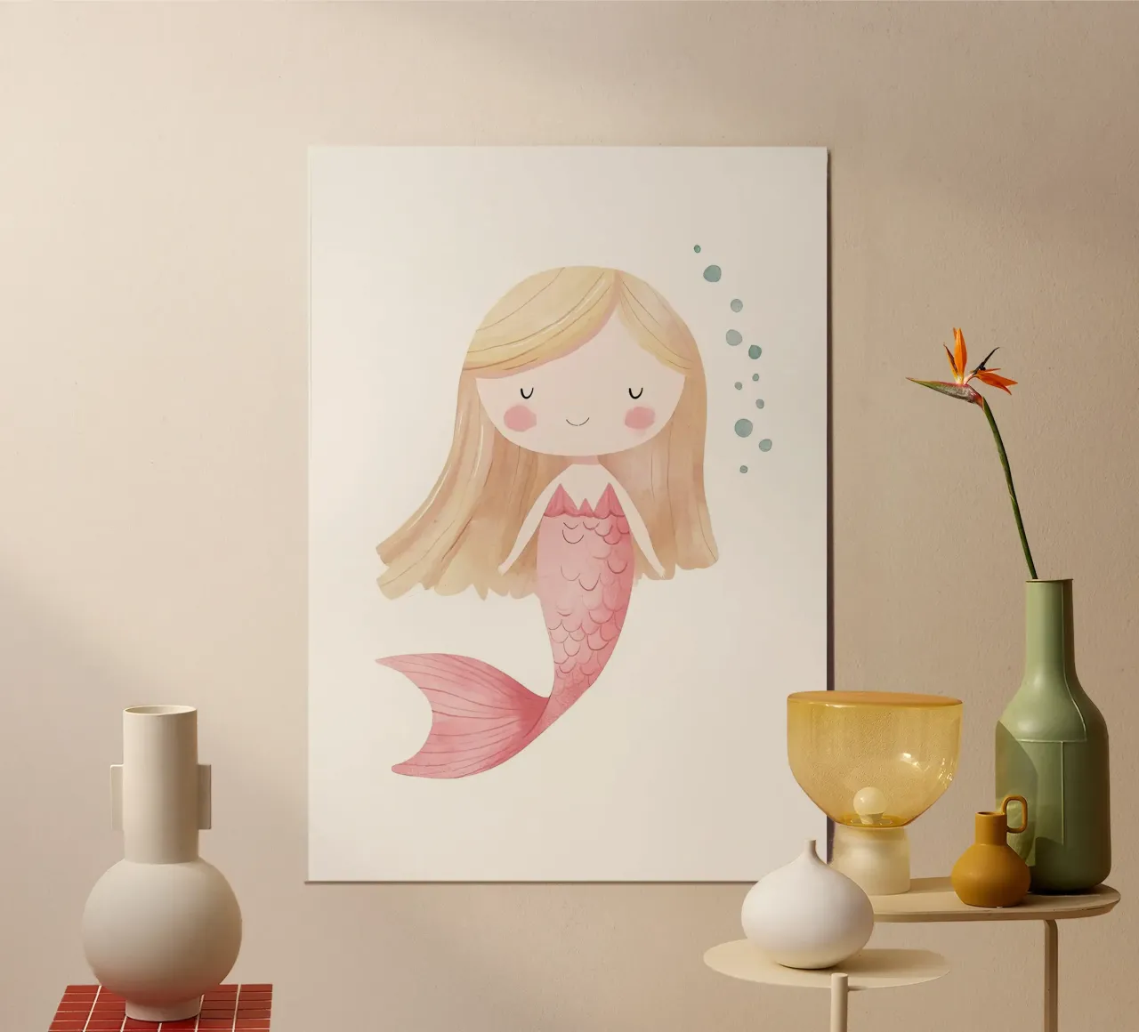 Simpática ilustración de una sirena poster de David Müller