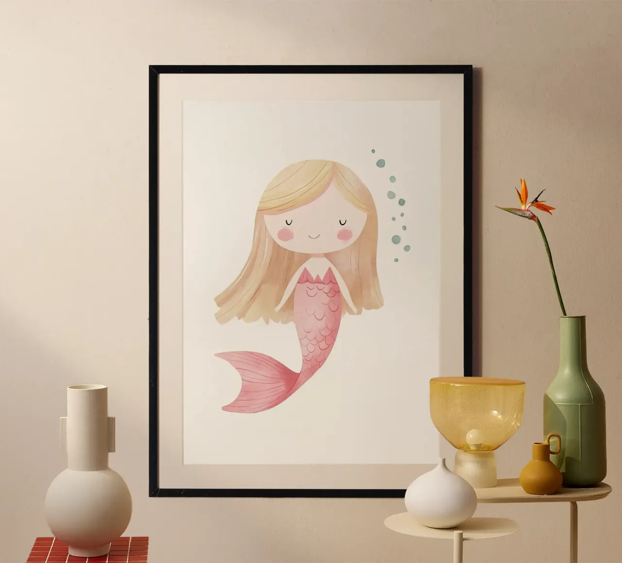 Simpática ilustración de una sirena poster de David Müller