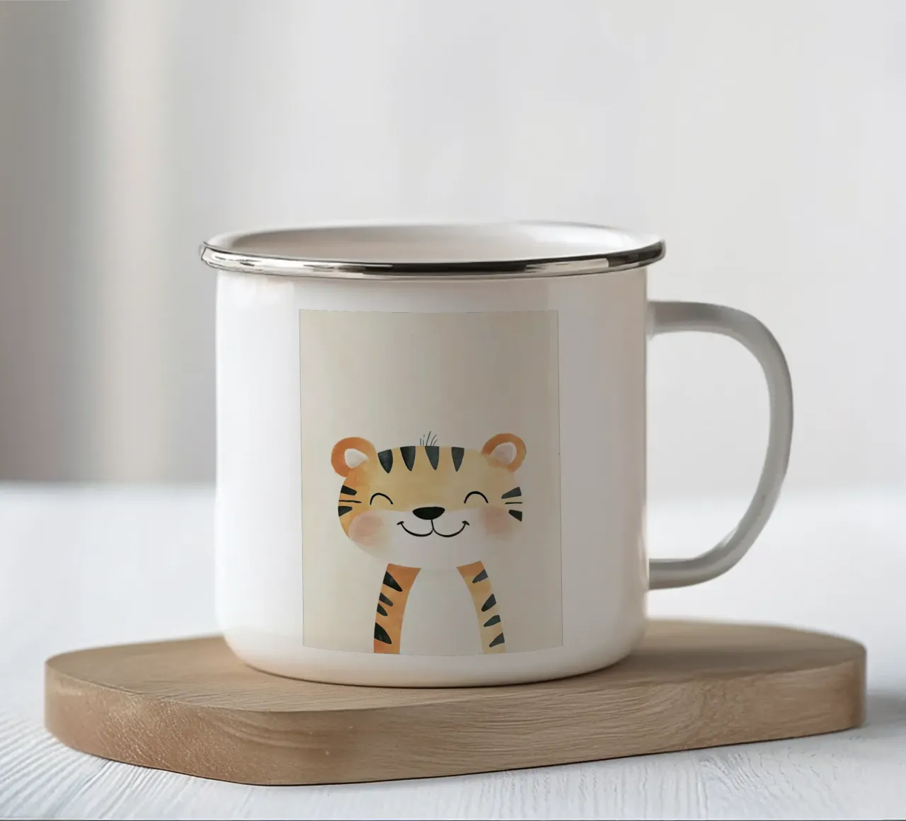 Acquerello di tigre sorridente tazza in smalto da David Müller