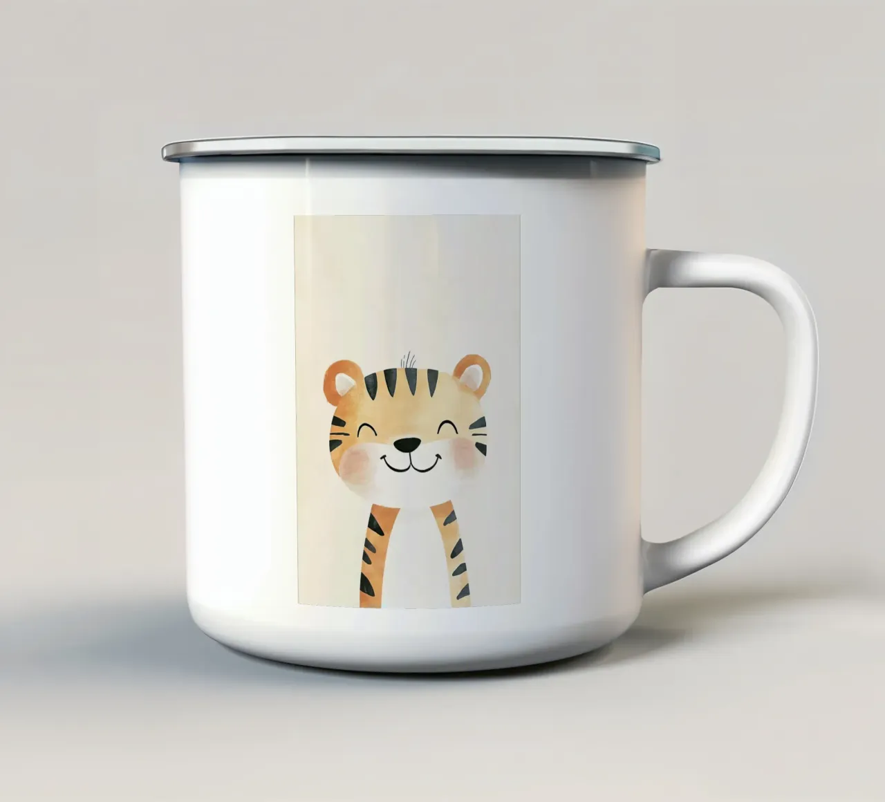 Acquerello di tigre sorridente tazza in smalto da David Müller