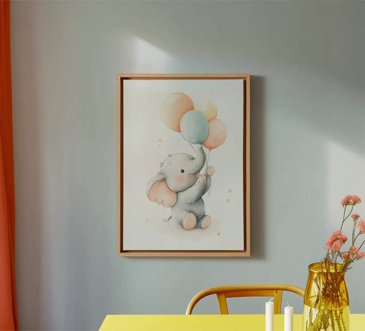 Elefante carino con palloncini tela con Cornice a cassetta da David Müller