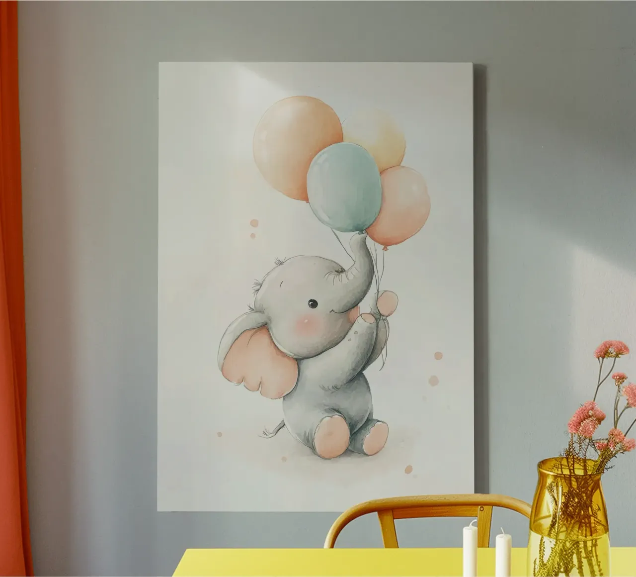 Elefante carino con palloncini tela con Cornice a cassetta da David Müller